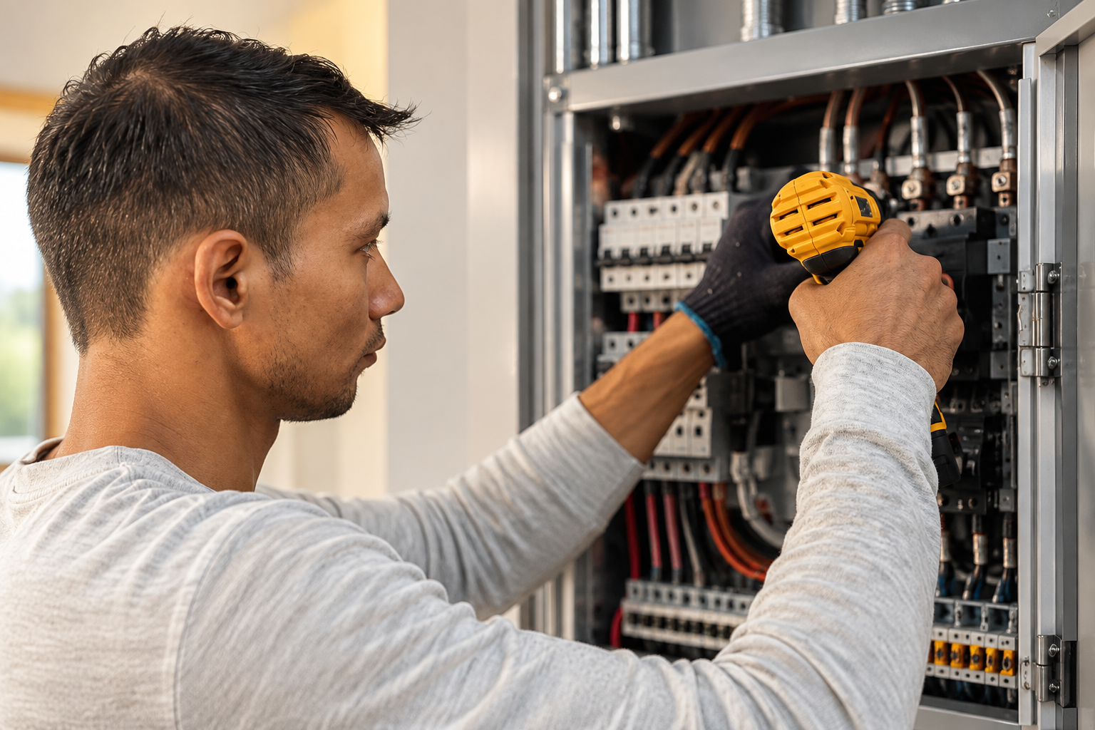Jason from Copperwood Electric working on an electrical panel